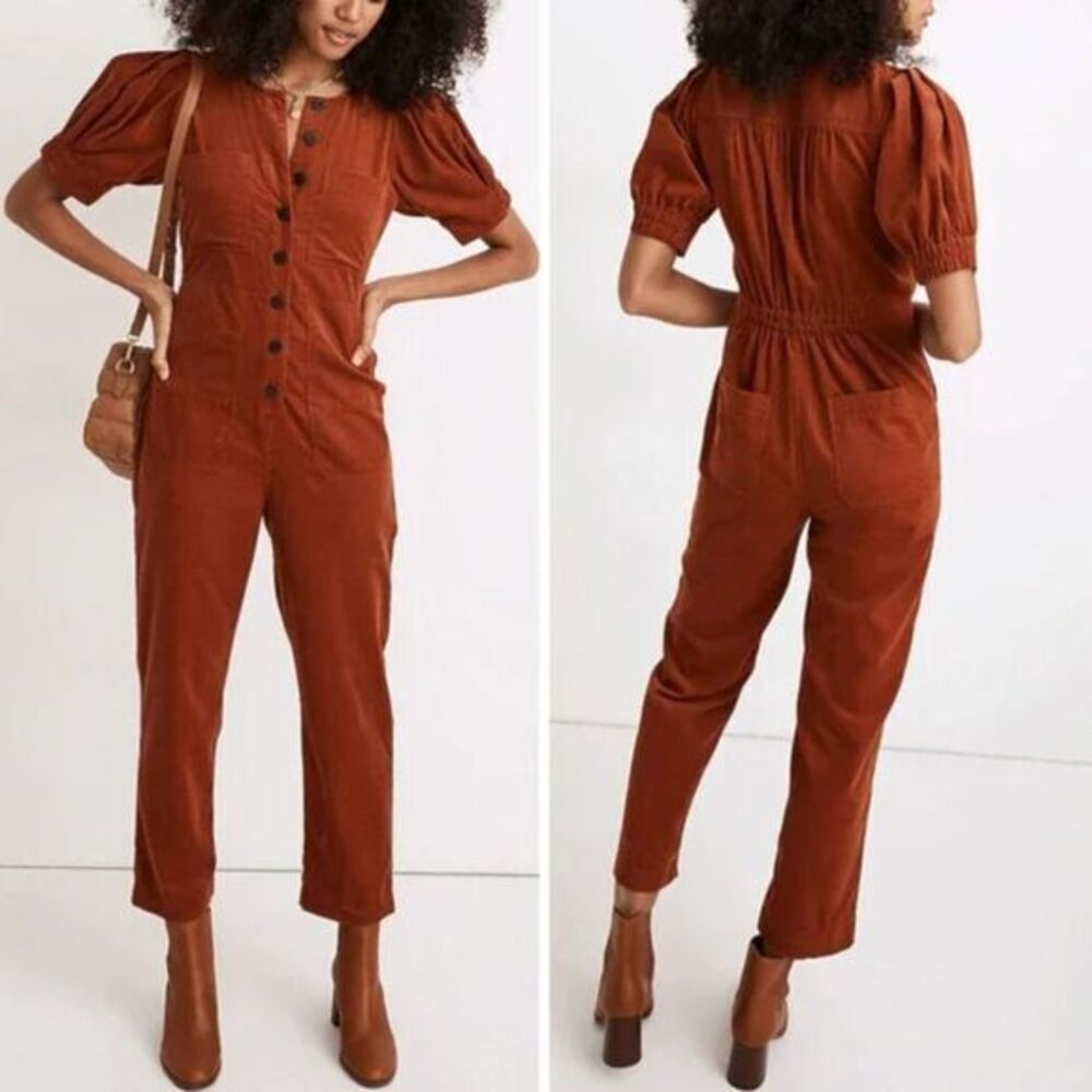 NWOT Madewell Corduroy Puff-Sleeve Button-Front Jumpsuit Petite 6P‎